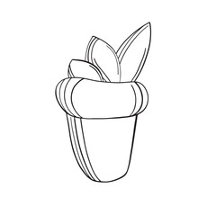 Doodle vector leaves in a flowerpot