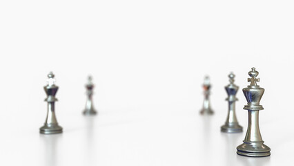 The King chess silver on white Background for Business concept 3d Rendering.