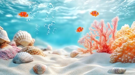 Underwater background with corals and fishes, Ai Generated
