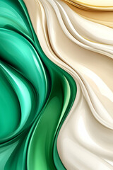 A smooth, abstract design featuring flowing lines in shades of green and cream, creating an elegant and modern aesthetic.