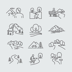 Nature Landscape Vector Line Icons	Set
