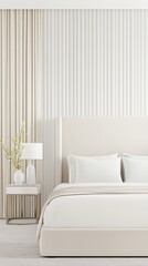 Bright and cozy interior of modern bedroom in white color.