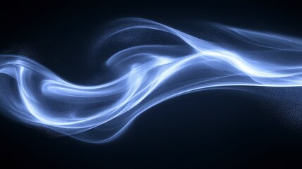 Abstract image of flowing light blue particles and sparkles on a dark background. The particles form dynamic, wavy shapes. The overall effect is