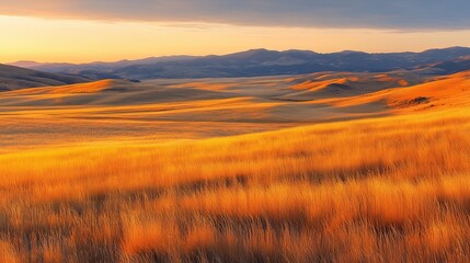 Obraz premium A natural light photo of golden fields glowing during sunset