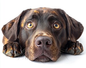 Fototapeta premium Adorable Overweight Labrador Retriever Gazing Lovingly from White Background