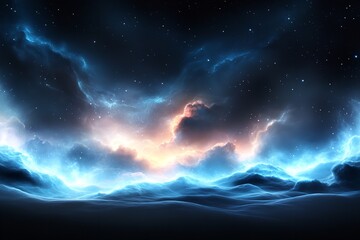 Stunning cosmic landscape displays vibrant colors and swirling clouds in the night sky