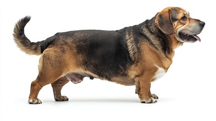 Adorable Plump Beagle Dog Standing with Wagging Tail on White Background