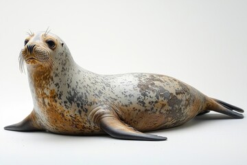 Chunky Lazy Sea Lion on Isolated White Background Reclining Peacefully