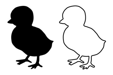 Silhouette little chick. Black silhouette of chick or nestling vector illustration isolated on white