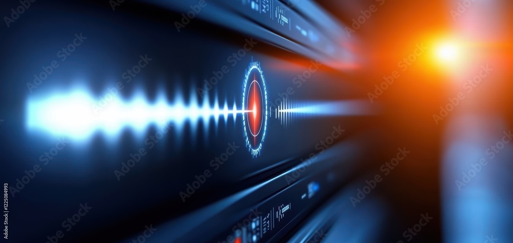 Aufkleber A vibrant digital display with sound wave patterns and glowing elements, creating a futuristic audio visualization effect.