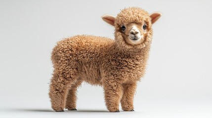 Fototapeta premium Plump and Fluffy Alpaca Posing Proudly on White Background