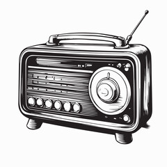 Old Radio Vector Image. Black and white Old Radio Vector Image isolated on white background.