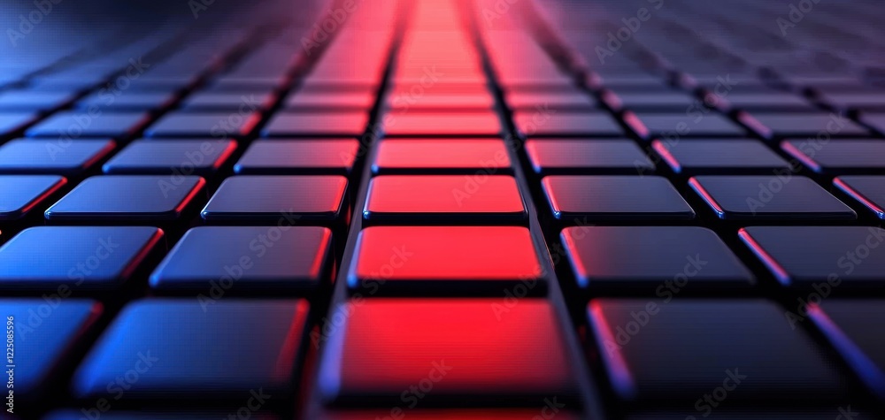 Aufkleber A close-up view of a grid-like surface featuring alternating red and blue illuminated tiles, creating a vibrant and modern aesthetic.