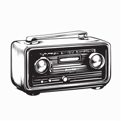 Old Radio Vector Image. Black and white Old Radio Vector Image isolated on white background.