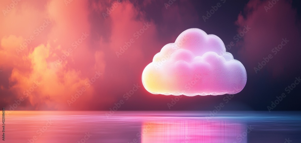Aufkleber a surreal, colorful cloud floats above a reflective surface, set against a dreamy background of soft
