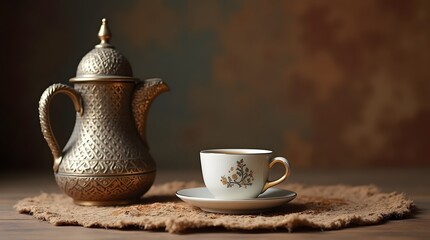 Fototapeta premium photo of traditional arabic coffee pot and cup