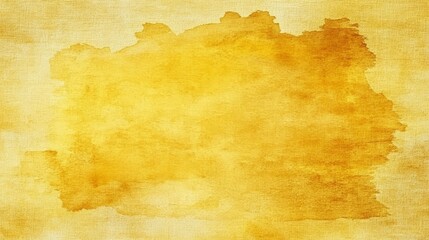 Fototapeta premium Abstract gold watercolor wash texture background. Golden yellow tones, textured paper, irregular shape, blot of paint, vintage aesthetic. Ideal for