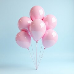 Floating Cluster of Pink Balloons on a Soft Pastel Blue Background – Minimalist Aesthetic