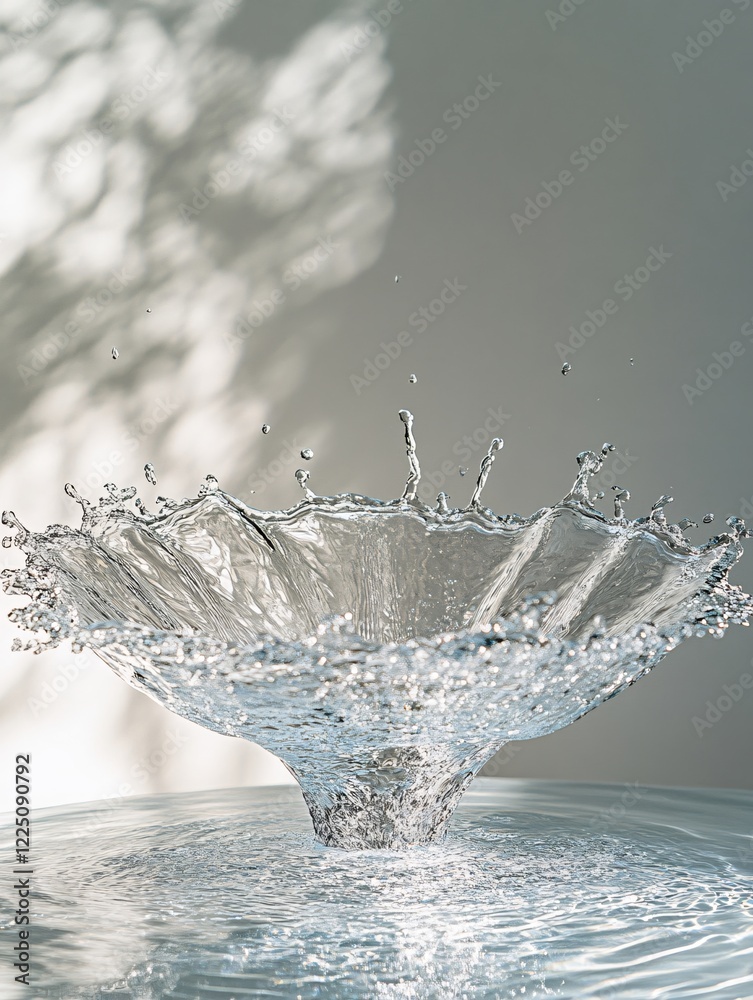 Poster water splash with light and shadow creating a dynamic and abstract visual effect on gray background