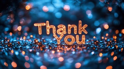 A clear and positive "Thank You" message on a peaceful blue background with radiant light beams shining across the text, creating a warm, inviting effect