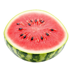Fresh half-cut watermelon with juicy red flesh and black seeds