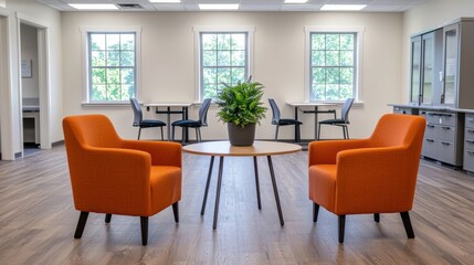 Fototapeta premium Modern corporate office promoting team collaboration with open layout