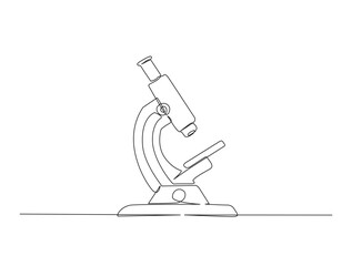 Continuous one line drawing of microscope - laboratory equipment. Microscope in single line draw illustration. Editable stroke.