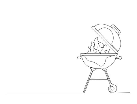 Continuous one line drawing of barbecue grill or kettle grill. barbecue grill. in single line draw illustration. Editable stroke.