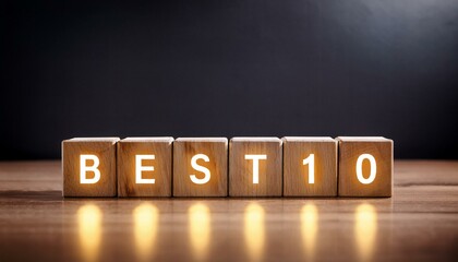 ランキング最上位10位までを意味する英語のフレーズBEST10の文字が書かれた木製のキューブブロック。 aiで生成