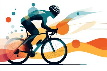 Fototapeta premium A stylized silhouette of a cyclist pedaling along a curving path, with flowing lines indicating motion and health benefits