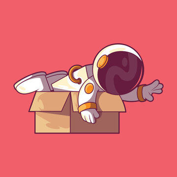 An Astronaut character inside a box vector illustration. Exploration, delivery design concept.