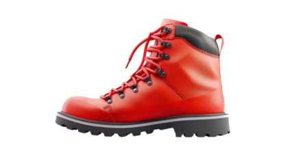 Red hiking boot with sturdy design and durable material