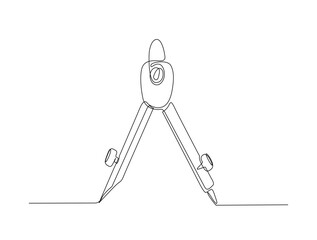 Continuous one line drawing of engineering divider or compas. Compas or divider in single line draw illustration. Editable stroke.