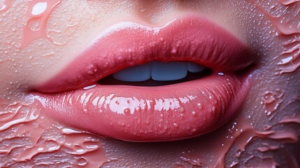 Fototapeta premium Artistic Close-Up of Moisturized Lips Against Textured Surface