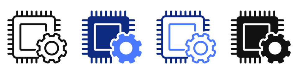 Obraz premium Vector icon or logo of cpu chip related to computer technology, electronics, artificial intelligence. Symbol for website or app ui, logo design, illustration