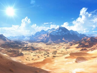 Fototapeta premium Enchanting desert landscape with wind-sculpted dunes and distant mountains under a bright sky nature photography scenic viewpoint gigapixel clarity