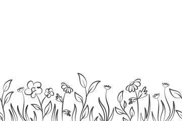 Naklejka premium horizontal seamless background with doodle style flowers along the bottom edge