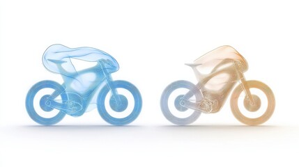 Fototapeta premium Futuristic Motorcycle Design with Blue and Orange Fluid Motion Effects on White Background