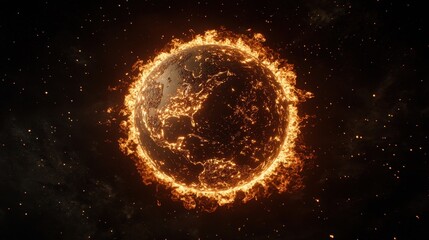 Obraz premium Global climate crisis earth on fire digital art cosmic environment dramatic viewpoint
