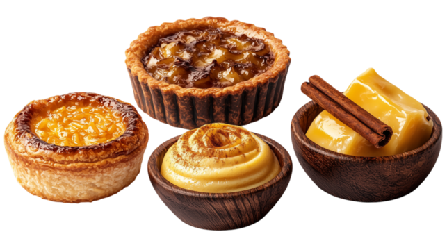 Collection set of Dessert food, sweet cake set, chocolate pastry from bakery, cupcake, cheese cake, brownies, cheese, fruit, croissants, cream. on transparent background