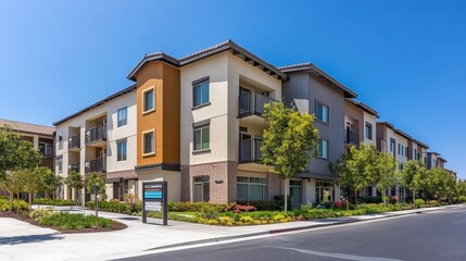 Modern Apartment Complex with For Sale Signs and Clean Exterior