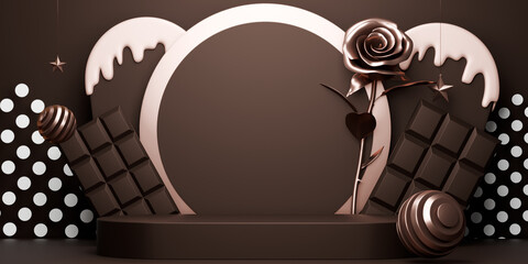 chocolate style stand product podium display with blank backdrops. 3d rendering