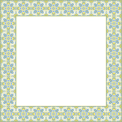 Vector illustration frame for text of Ukrainian ornament in ethnic style, identity, vyshyvanka, embroidery for print clothes, websites, banners. Background. Geometric design, border, copy space, frame