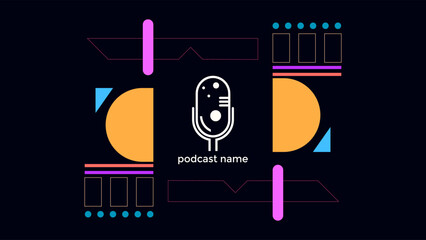 Obraz premium ABSTRACT TEMPLATE PODCAST FLAT COLOR WITH GEOMETRIC SHAPES DESIGN DARK BACKGROUND VECTOR. GOOD FOR COVER, BANNER, WEB,SOCIAL MEDIA