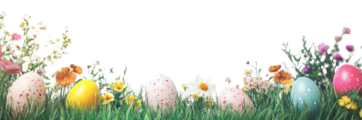 PNG Easter eggs on green grass border colorful flowers easter.