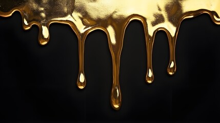 Gold Metallic Liquid Dripping on Black Background &ndash; Luxurious and Elegant Design