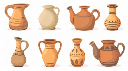 Rustic Pottery Cartoon: Vintage Clay Jars, Bowls, Dishes, and Old Art