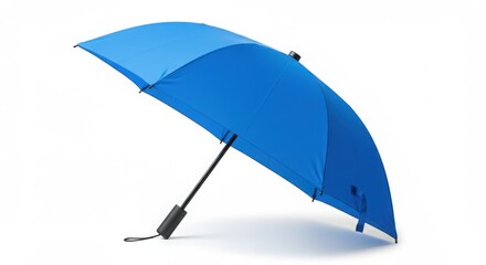 Open Blue Umbrella on White Background Isolated