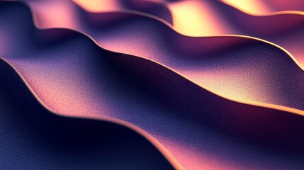 Abstract background with deep purple and orange hues, featuring undulating waves with a textured surface and subtle sparkle. The lighting is soft and