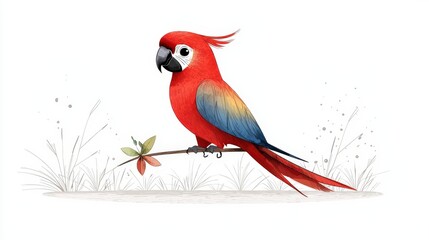 Fototapeta premium Vibrant Scarlet Macaw Illustrating Nature's Beauty and Exotic Wildlife in Artistic Style